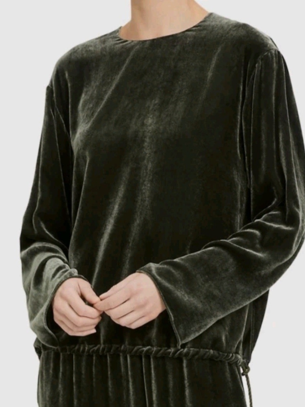 Theory Dark Olive Velvet Long-Sleeve Crew Top
